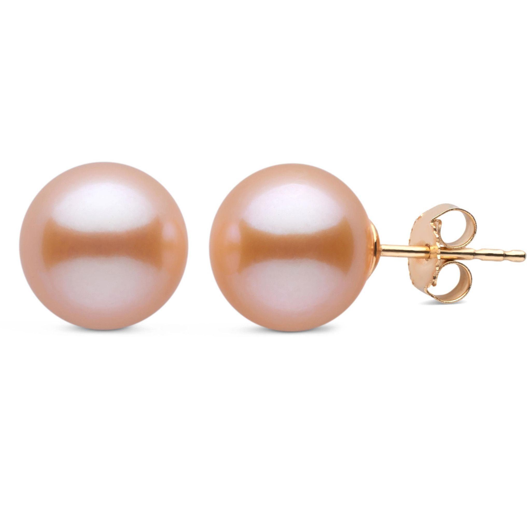 9.0-10.0 mm AAA Pink to Peach Freshwater Pearl Stud Earrings