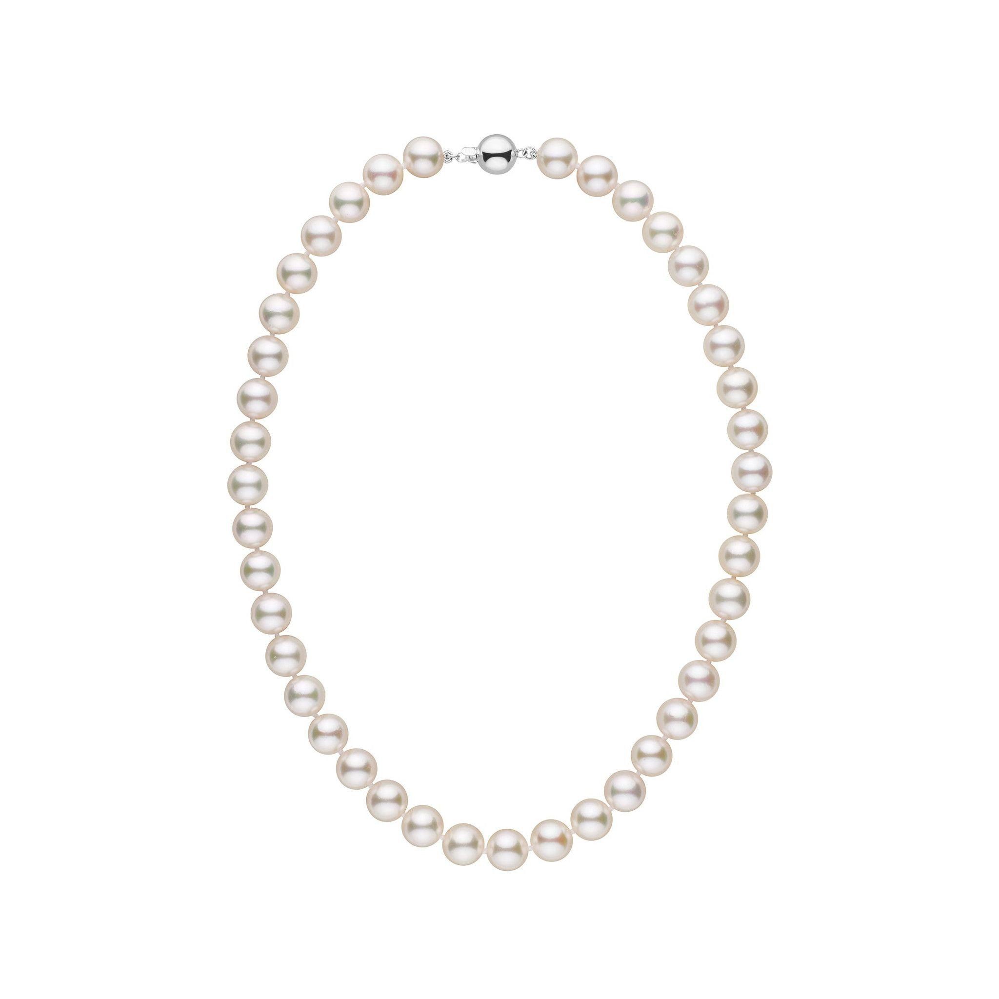 9.0-9.5 mm 16 Inch AA+ White Akoya Pearl Necklace white gold
