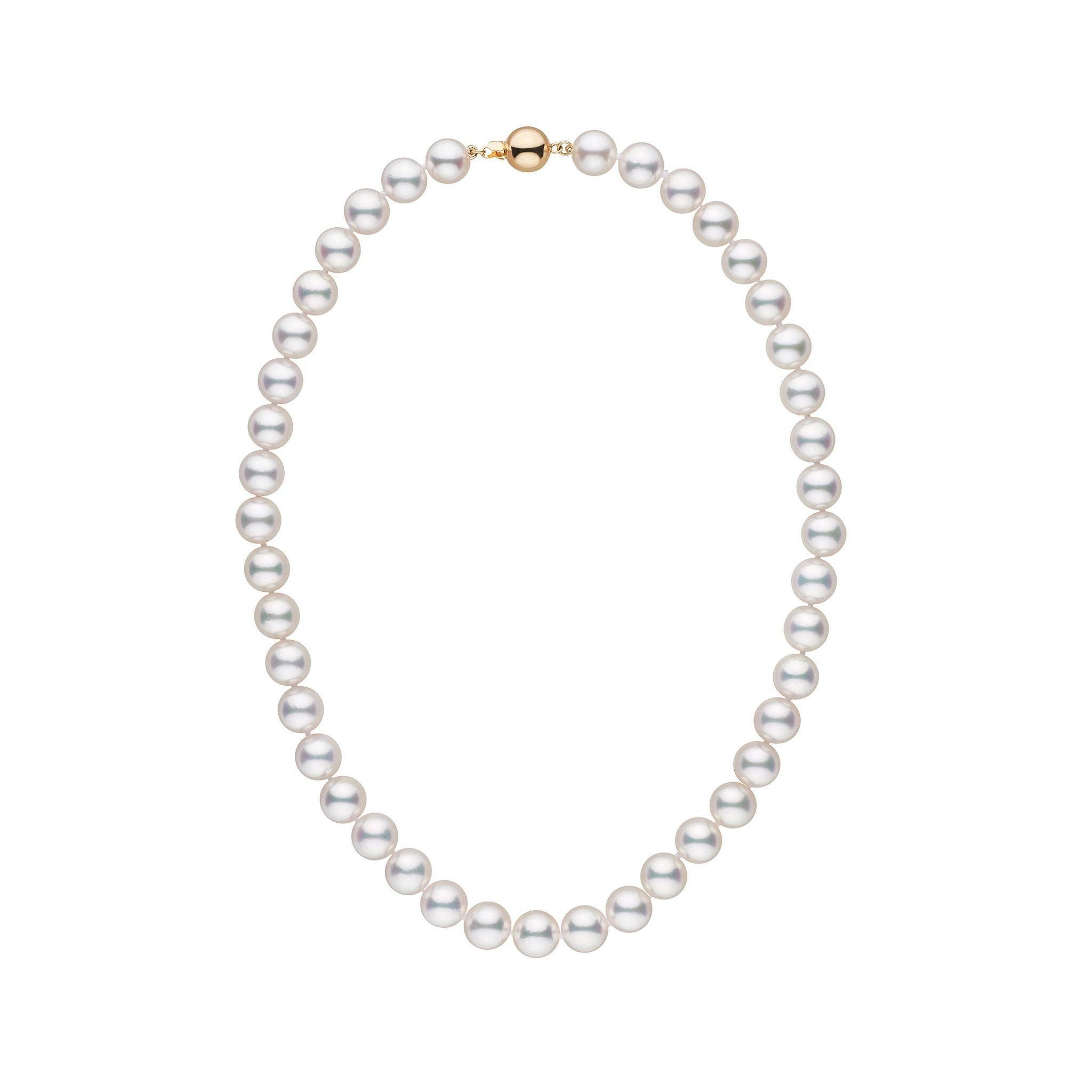 9.0-9.5 mm 16 Inch AAA White Akoya Pearl Necklace yellow gold
