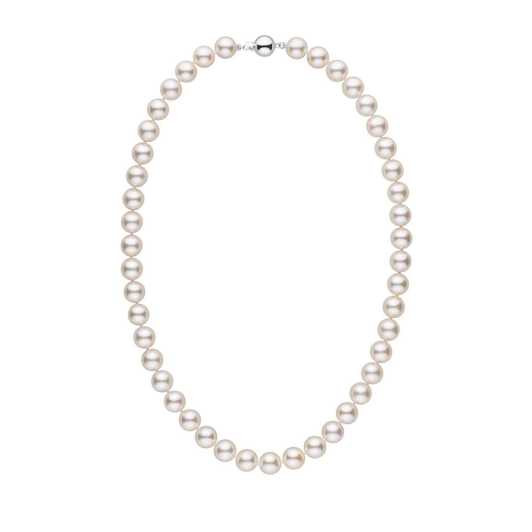9.0-9.5 mm 18 Inch AA+ White Akoya Pearl Necklace white gold