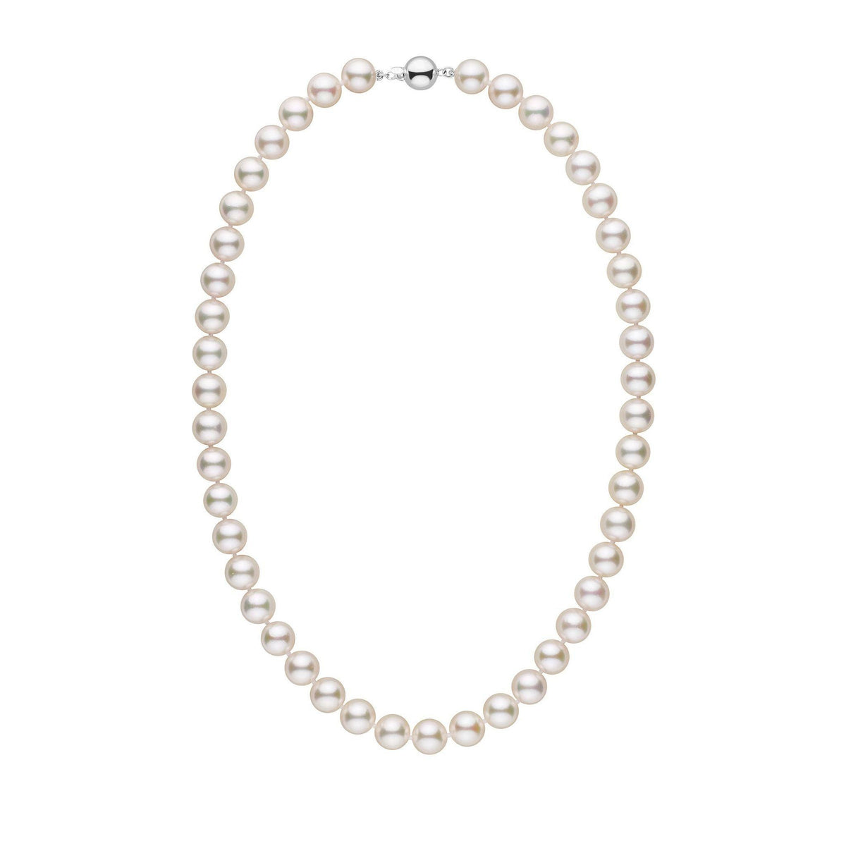 9.0-9.5 mm 18 Inch AA+ White Akoya Pearl Necklace white gold
