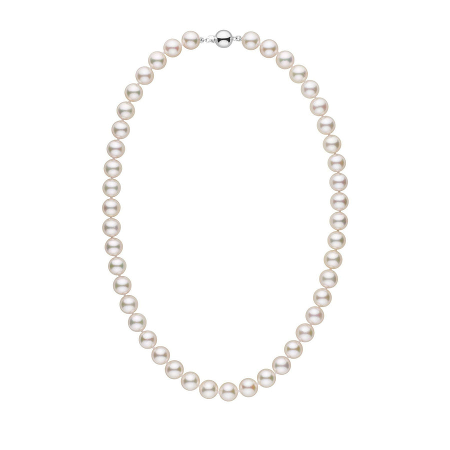 9.0-9.5 mm 18 Inch AA+ White Akoya Pearl Necklace white gold