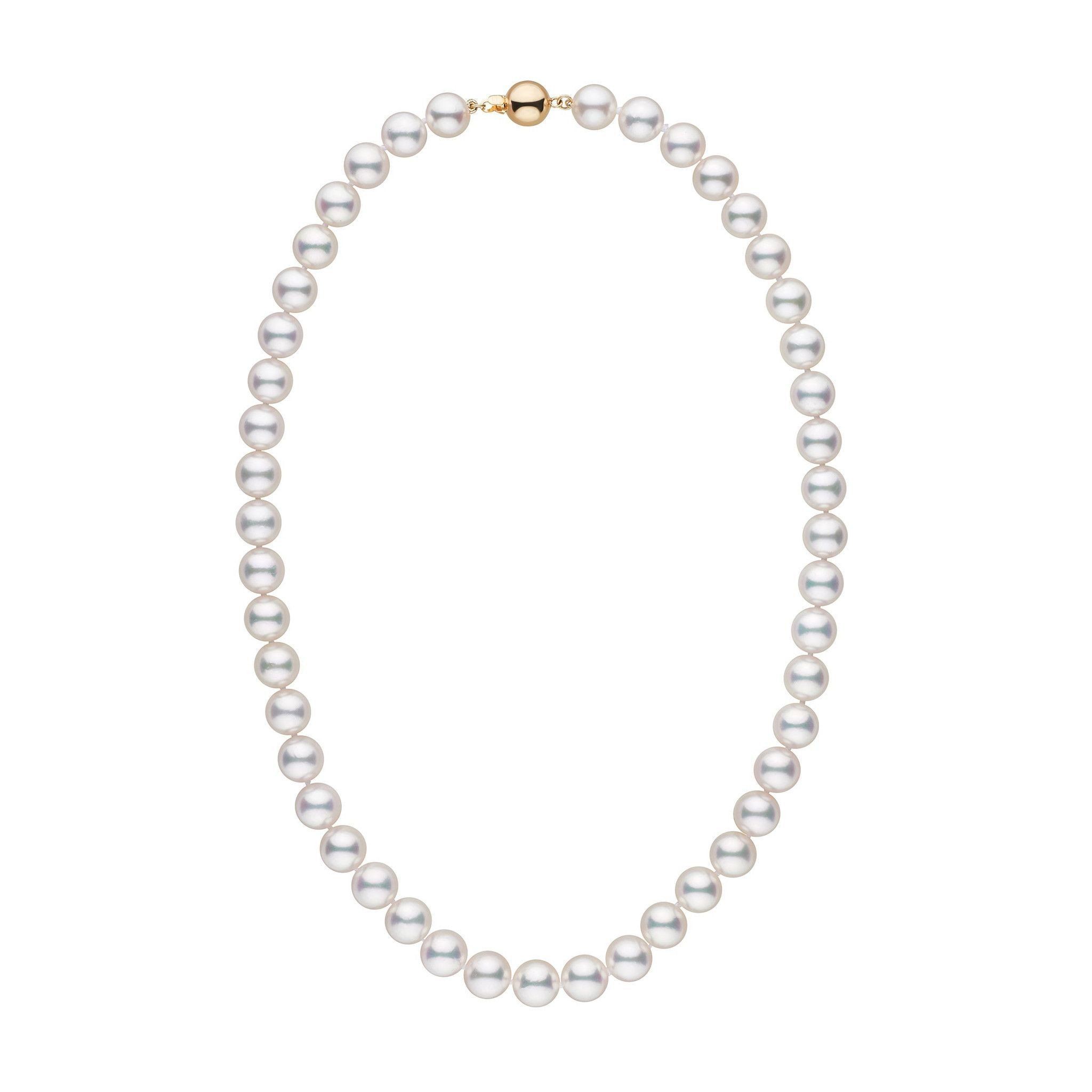 9.0-9.5 mm 18 Inch AAA White Akoya Pearl Necklace yellow gold