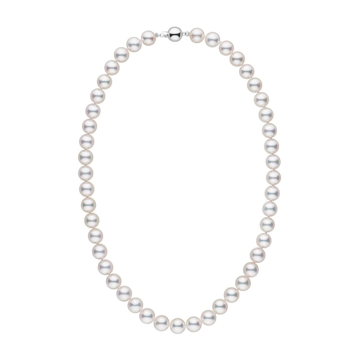 9.0-9.5 mm 18 Inch AAA White Akoya Pearl Necklace white gold