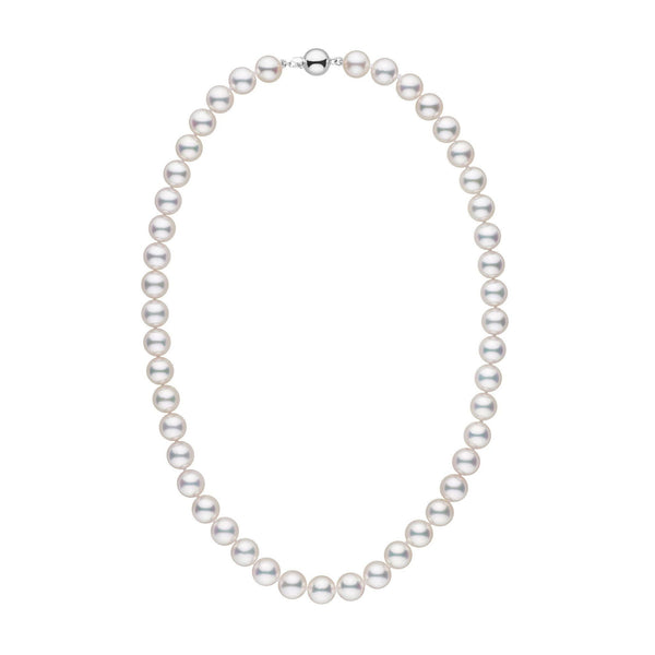 9.0-9.5 mm 18 Inch AAA White Akoya Pearl Necklace white gold