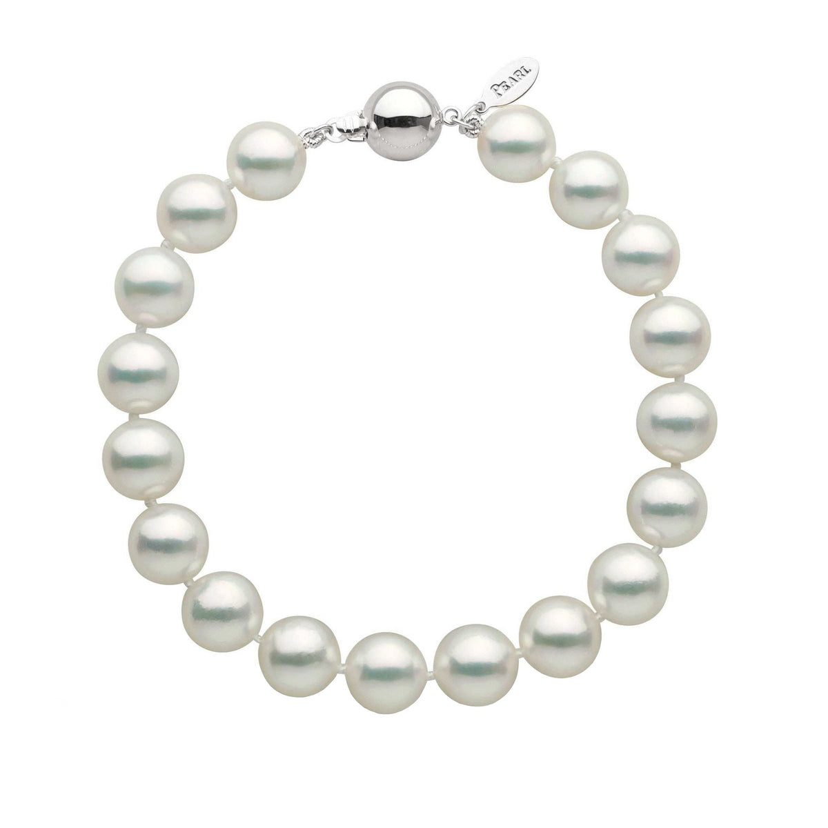 9.0-9.5 mm Natural White Hanadama Akoya Pearl Bracelet White gold