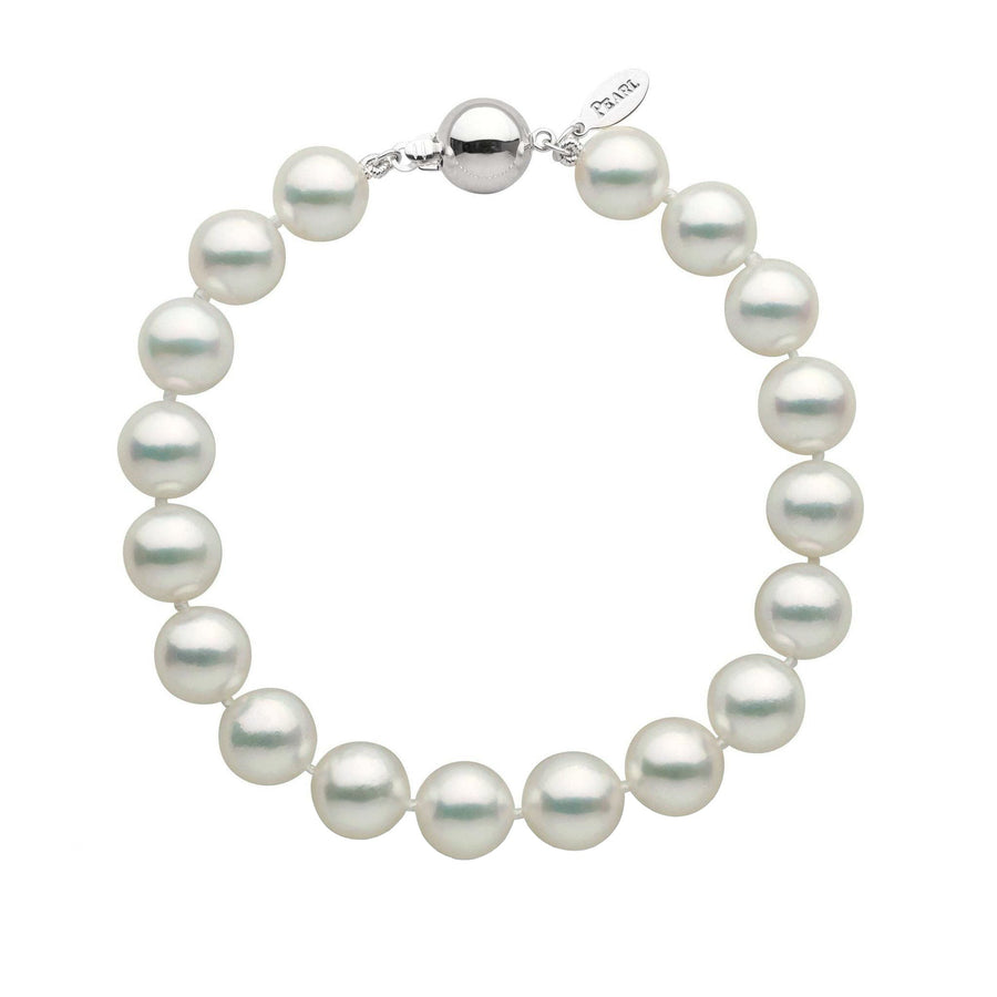 9.0-9.5 mm Natural White Hanadama Akoya Pearl Bracelet White gold