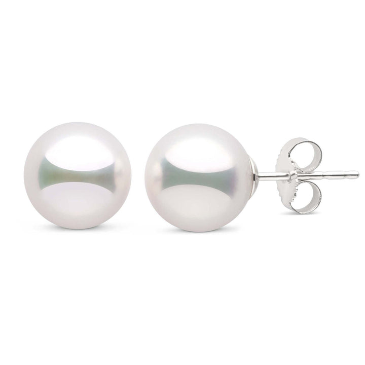 Large, certified natural white 9.0-9.5 mm Hanadama Pearl Stud Earrings in white gold