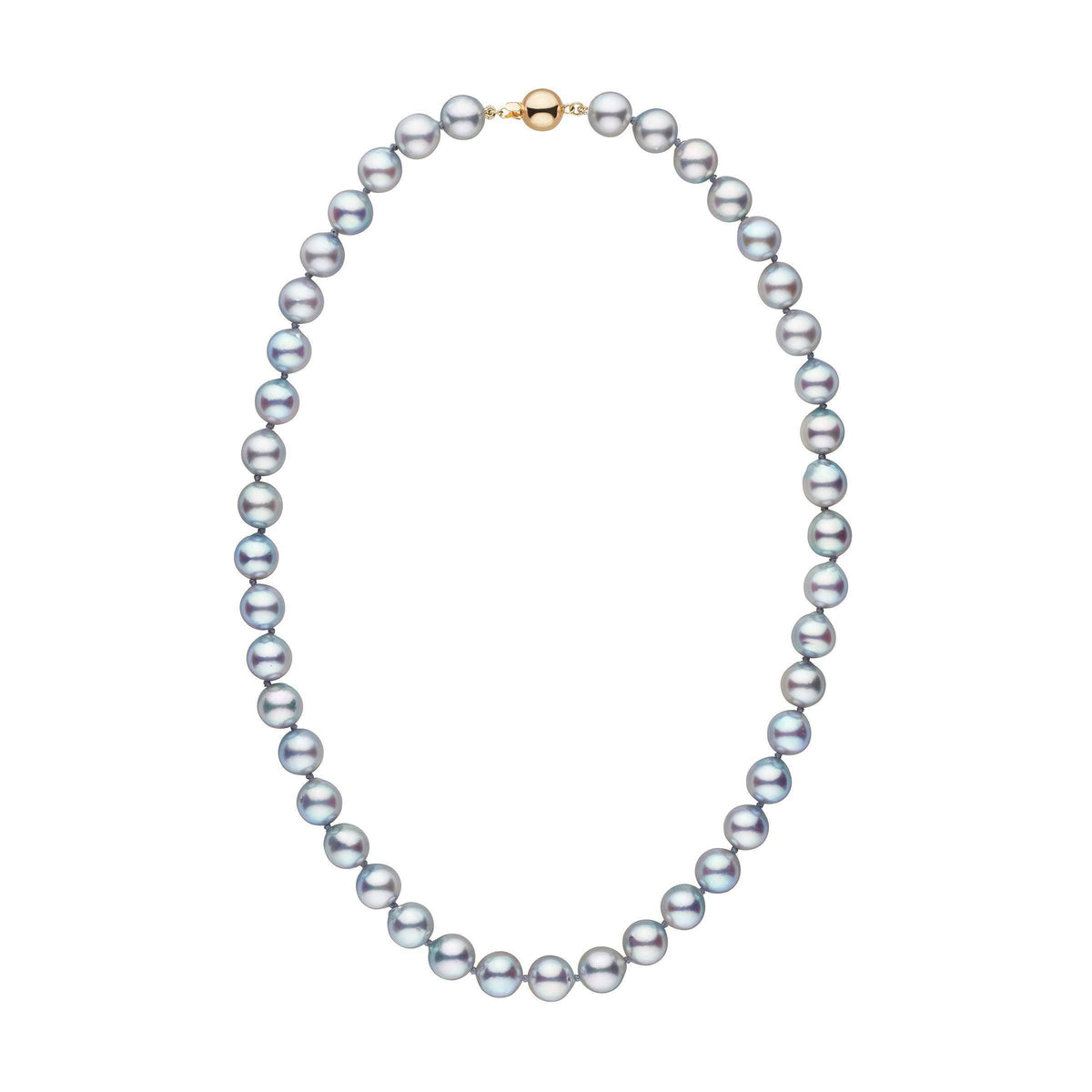 9.0-9.5 mm Silver-Blue Akoya Baroque Pearl Necklace yellow gold