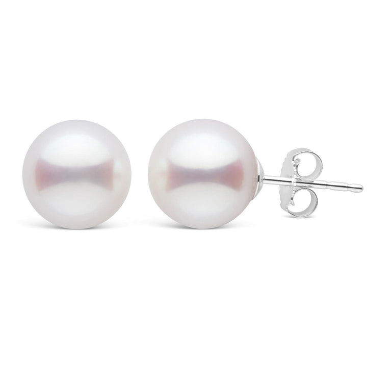 9.0-9.5 mm White Akoya AA+ Pearl Stud Earrings white gold 
