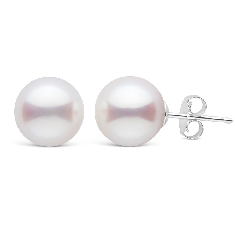 9.0-9.5 mm White Akoya AA+ Pearl Stud Earrings white gold