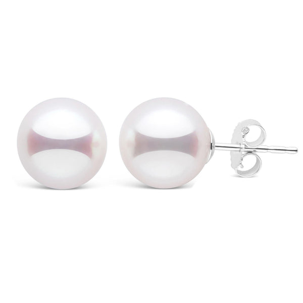 9.0-9.5 mm White Akoya AAA Pearl Stud Earrings White Gold