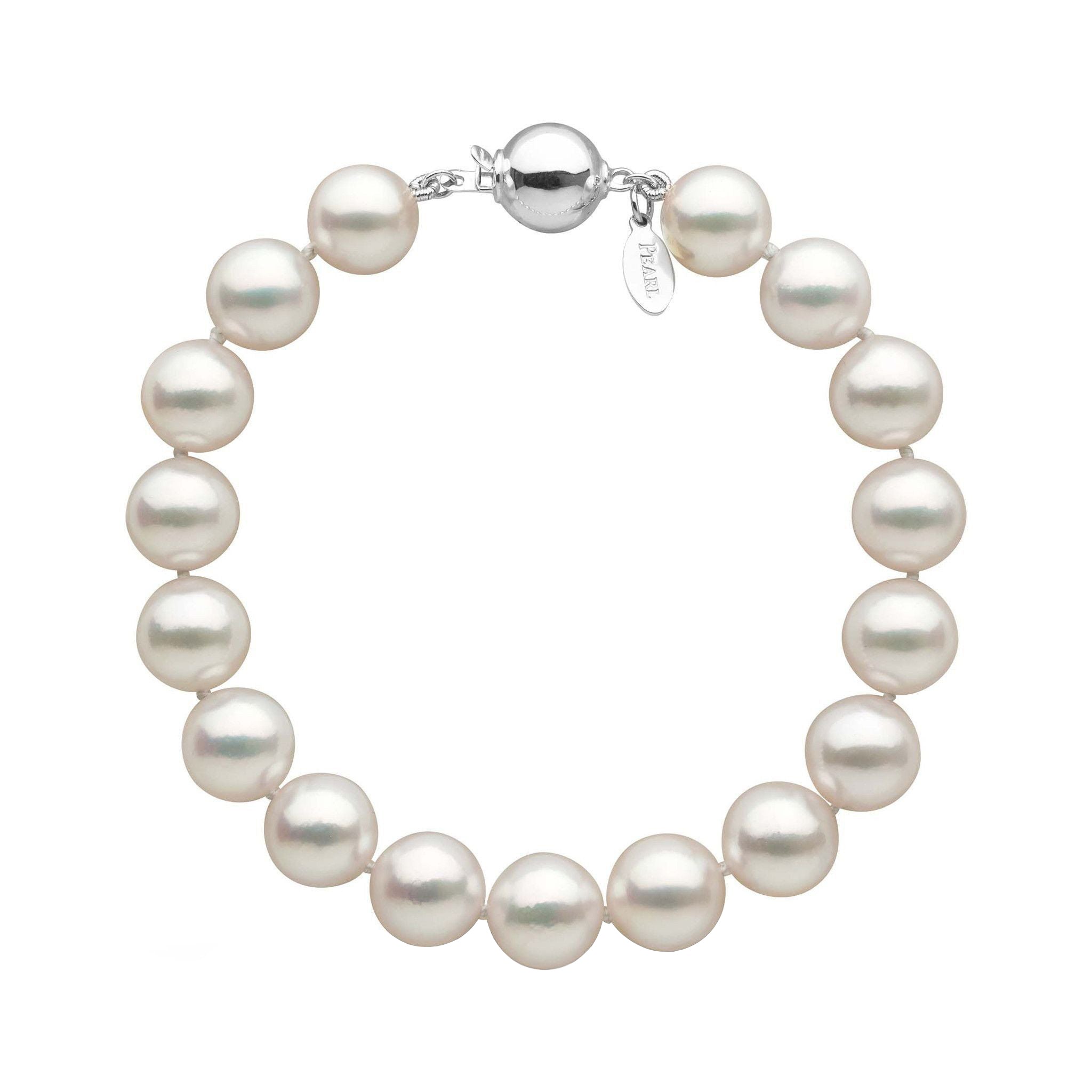 9.0-9.5 mm White Hanadama Akoya Pearl Bracelet in white gold