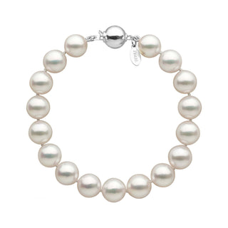 9.0-9.5 mm White Hanadama Akoya Pearl Bracelet in white gold