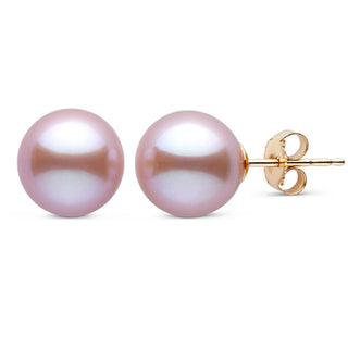 9.0-10.0 mm Lavender Freshadama Freshwater Pearl Stud Earrings on yellow gold