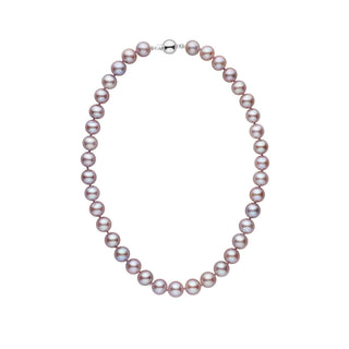 9.5-10.5 mm Lavender Freshadama Freshwater Pearl Necklace featuring lustrous lavender freshwater pearls with a 14K white gold clasp, ideal for elegant and timeless style.