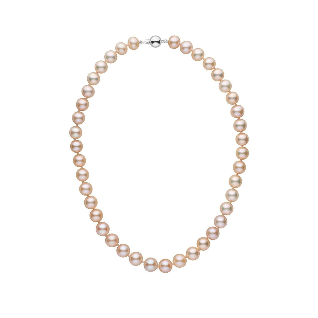9.5-10.5 mm 16 inch AAA Pink to Peach Freshwater Pearl Necklace 14K White Gold Matte by Pearl Paradise