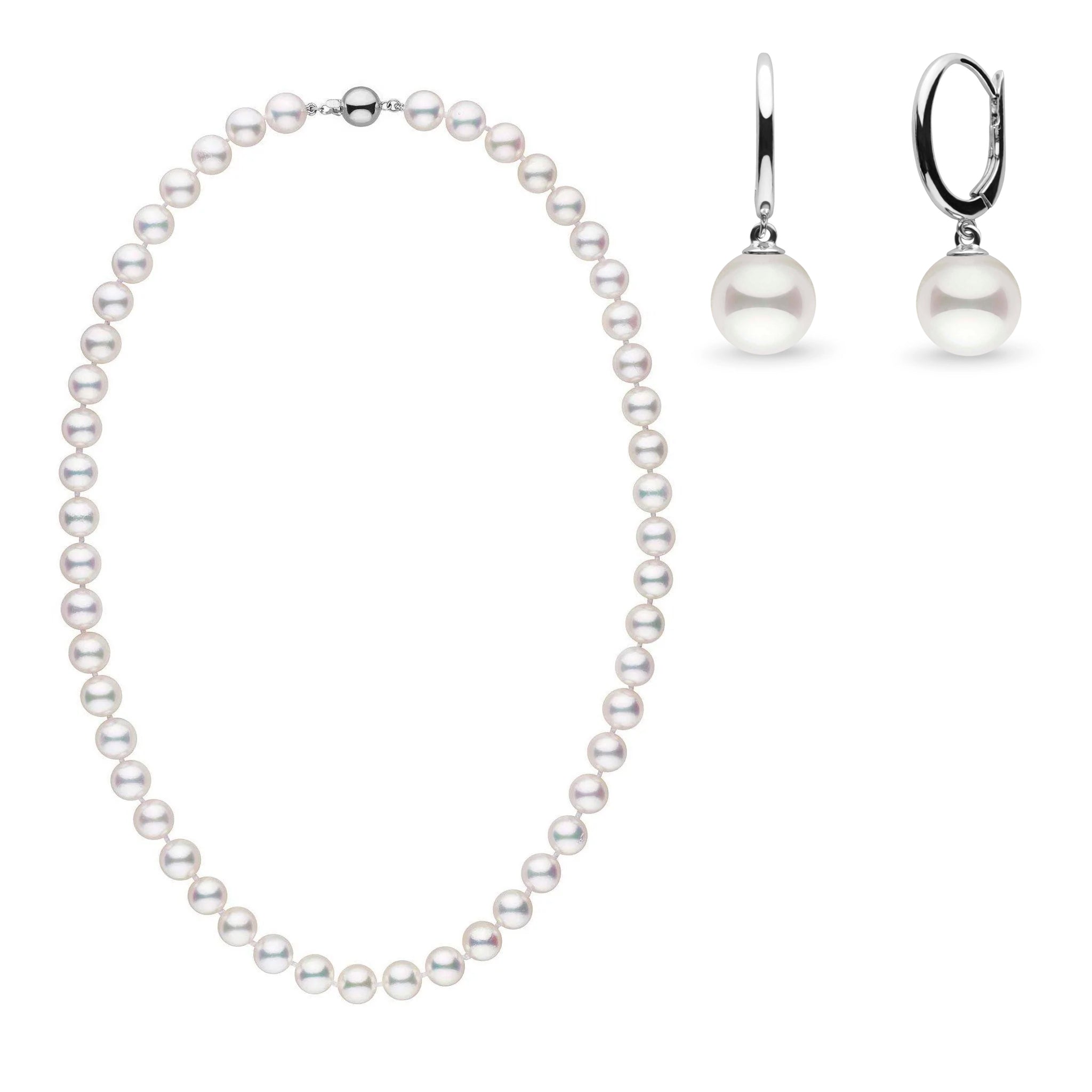 7.0-7.5 mm AAA Akoya 18 Inch Pearl Necklace with Dangle Earrings White Gold