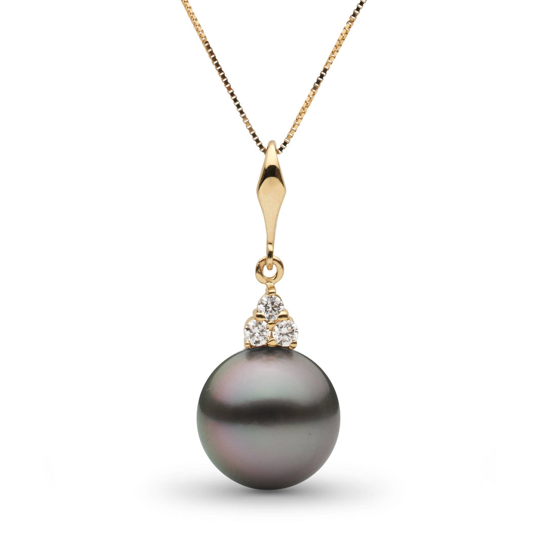 Always Collection 11.0-12.0 mm Tahitian Pearl and Diamond Pendant yellow gold
