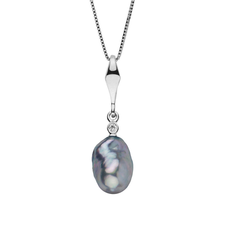 Essential Collection 9.5-10.0 mm Silver Blue Akoya Pearl and Diamond Pendant