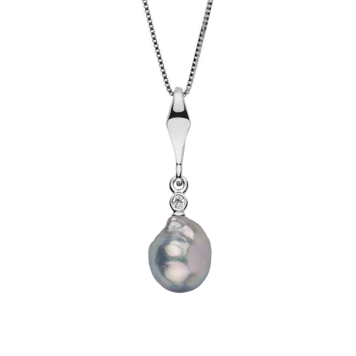 Essential Collection 9.5-10.0 mm Silver Blue Akoya Pearl and Diamond Pendant