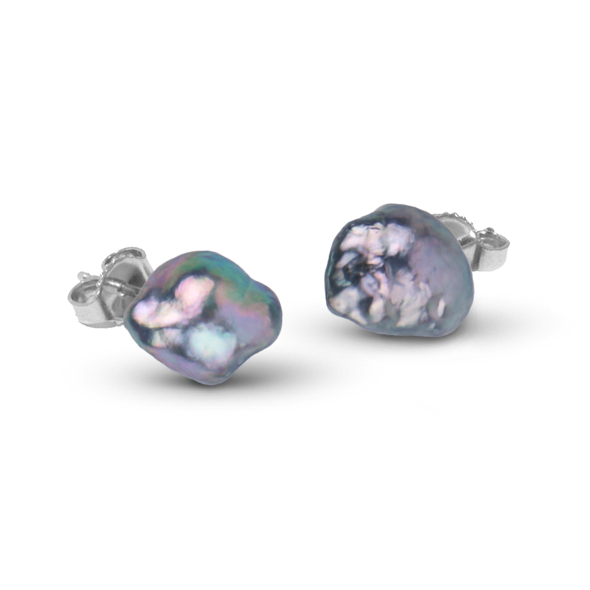 9.5-10.0 mm Baroque Silver Blue Akoya Pearl Stud Earrings
