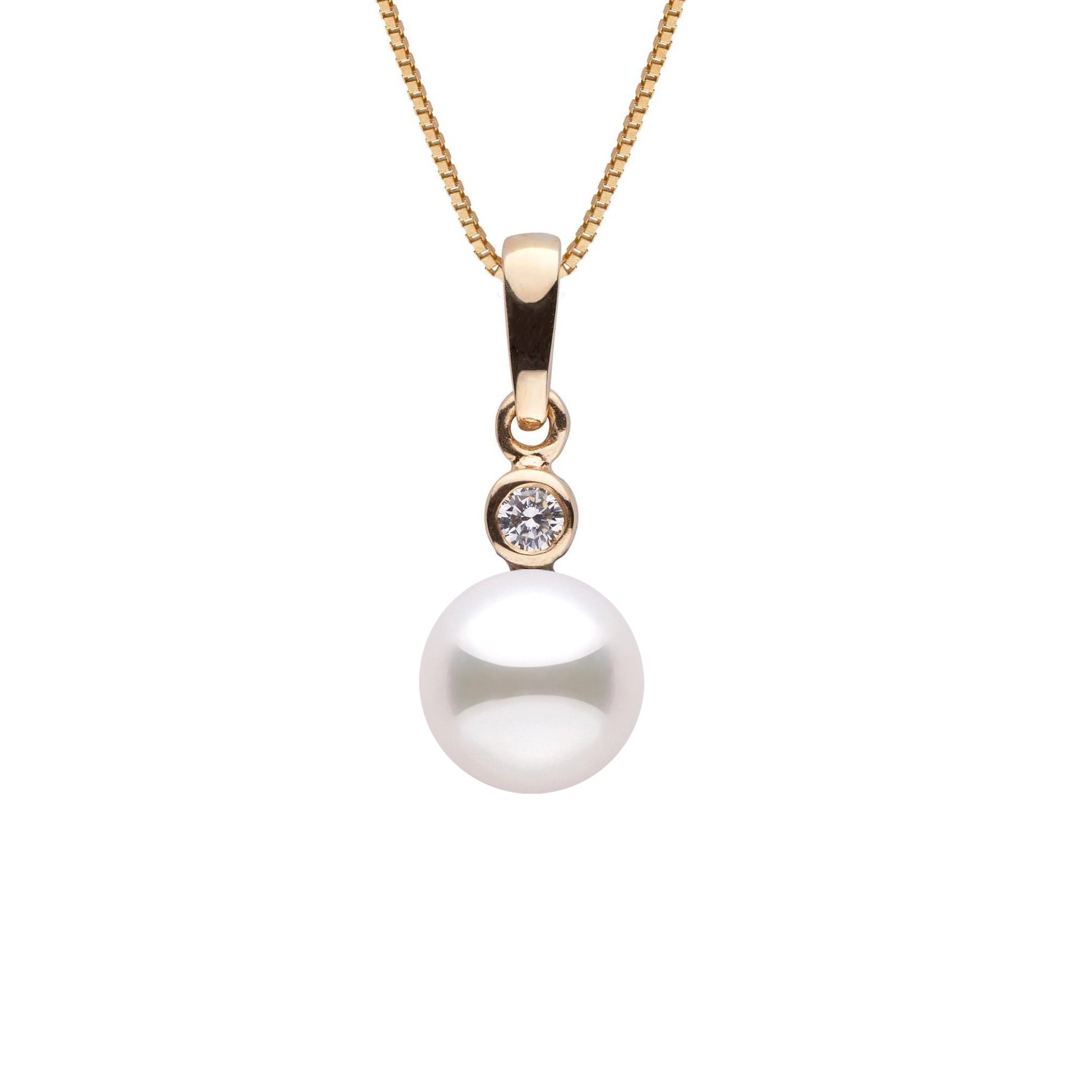 Brilliant Collection 7.5-8.0 mm Akoya Pearl and Diamond Pendant yellow gold
