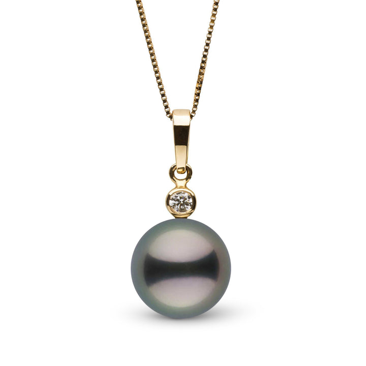 Brilliant Collection 9.0-10.0 mm Tahitian Pearl and Diamond Pendant Yellow Gold