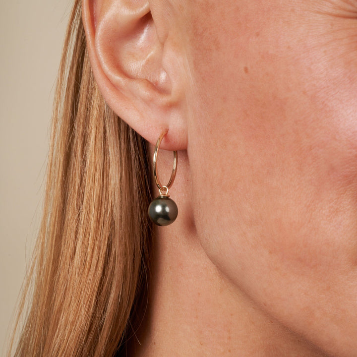 9.0-10.0 mm Tahitian Pearl Charm Hoop Earrings