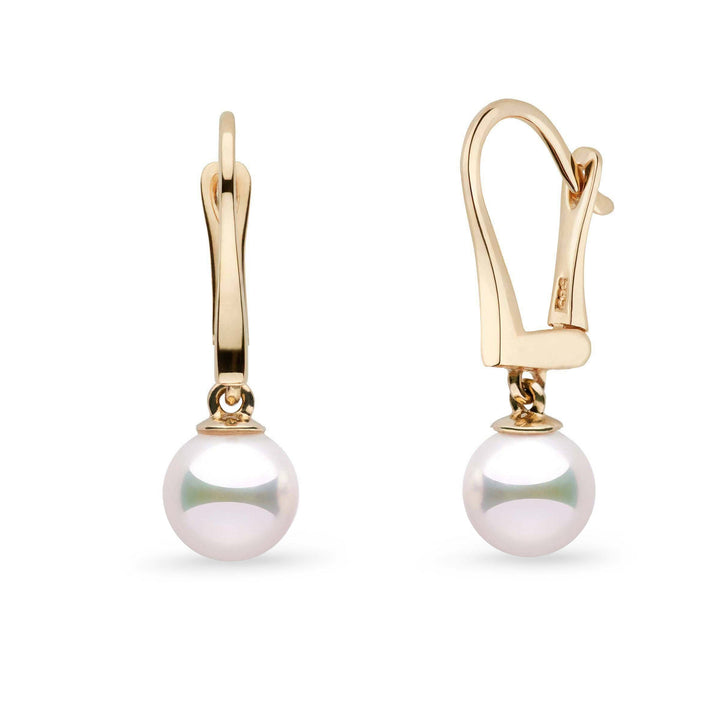 Classic Collection 7.0-7.5 mm White Hanadama Pearl Dangle Earrings yellow gold