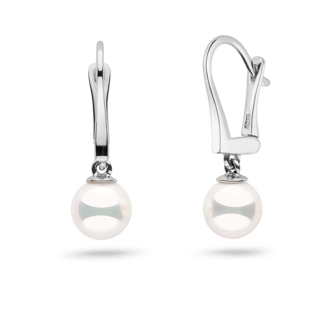Classic Collection 7.0-7.5 mm Natural White Hanadama Pearl Dangle Earrings white gold