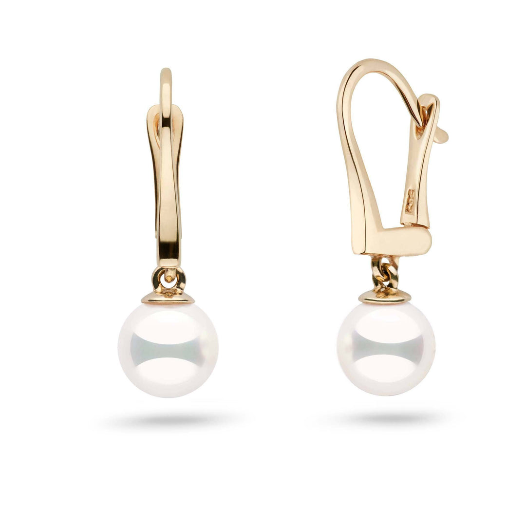 Classic Collection 7.0-7.5 mm Natural White Hanadama Pearl Dangle Earrings yellow gold