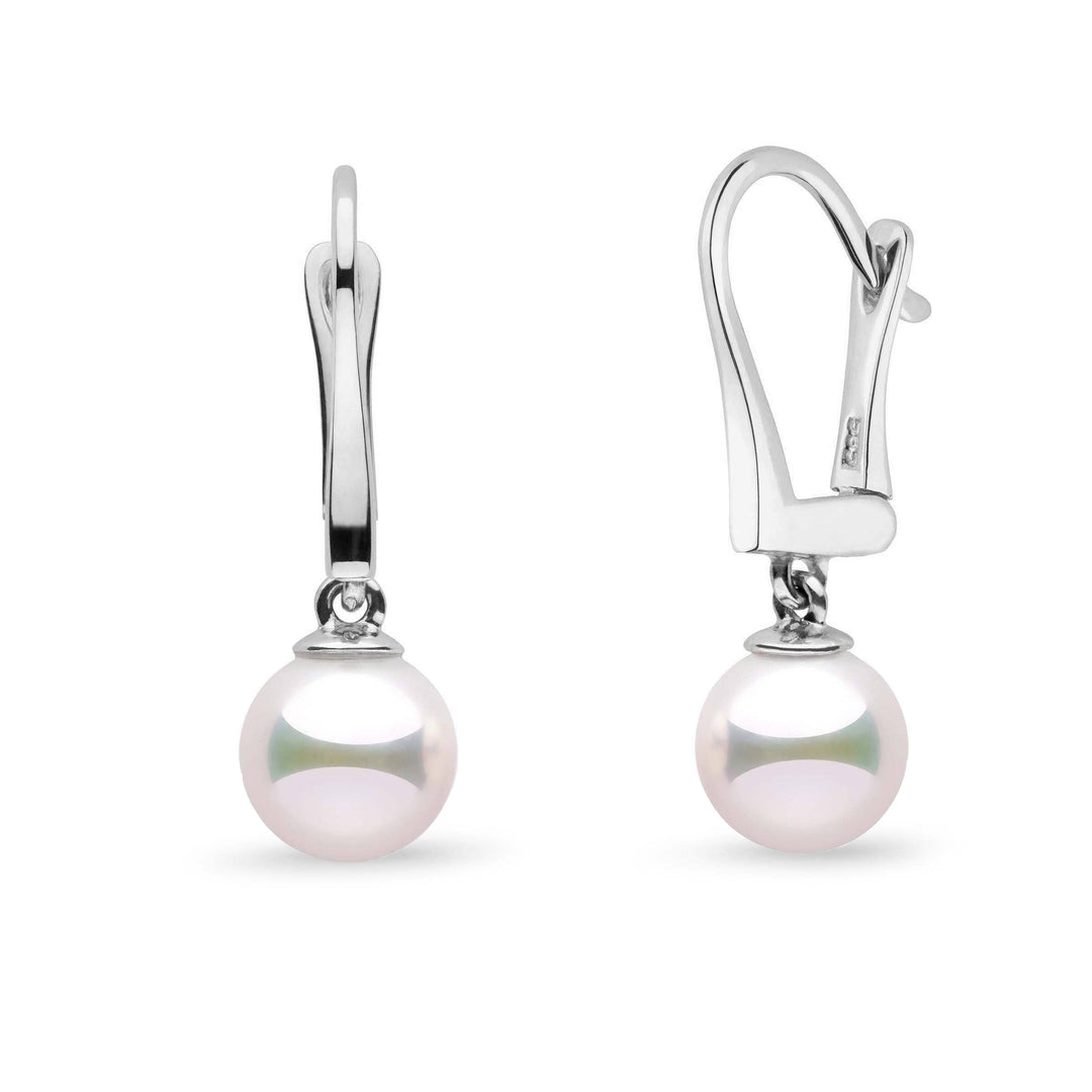 Classic Collection 7.5-8.0 mm White Hanadama Pearl Dangle Earrings white gold