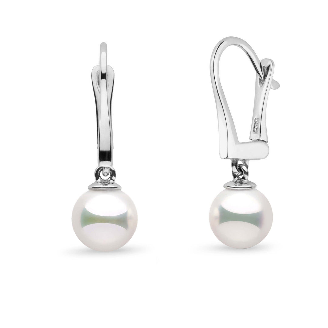 Classic Collection 7.5-8.0 mm Natural White Hanadama Pearl Dangle Earrings white gold