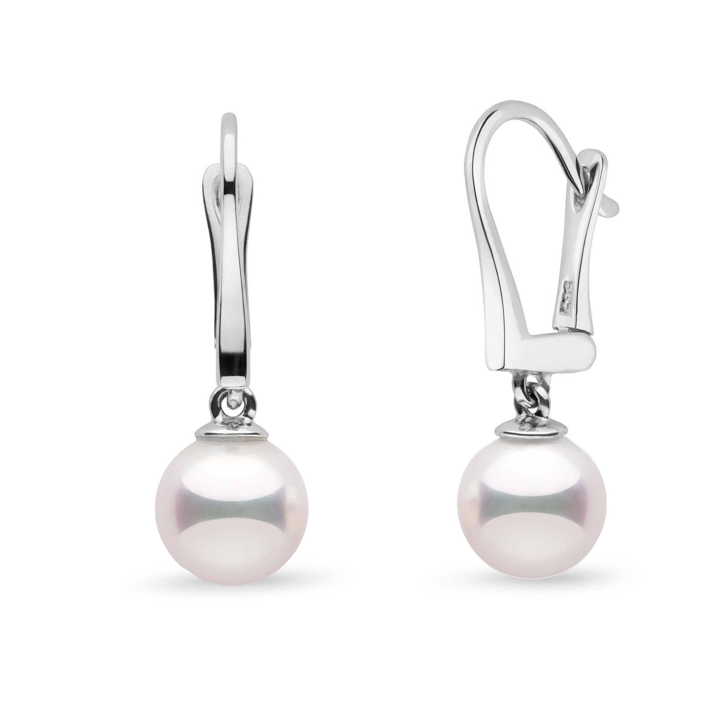 Classic Collection 8.0-8.5 mm White Hanadama Pearl Dangle Earrings white gold