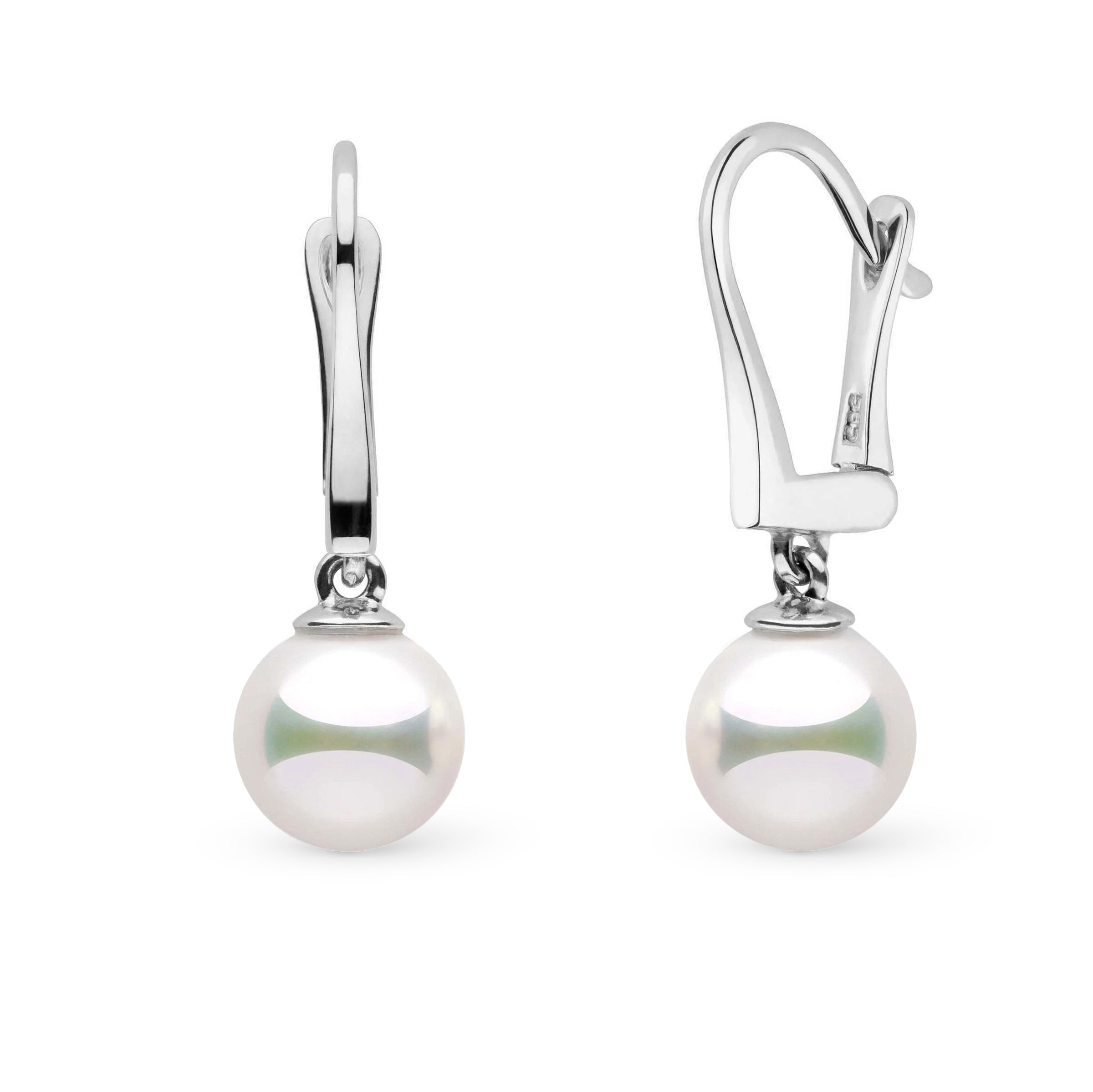 Classic Collection 8.0-8.5 mm Natural White Hanadama Pearl Dangle Earrings white gold
