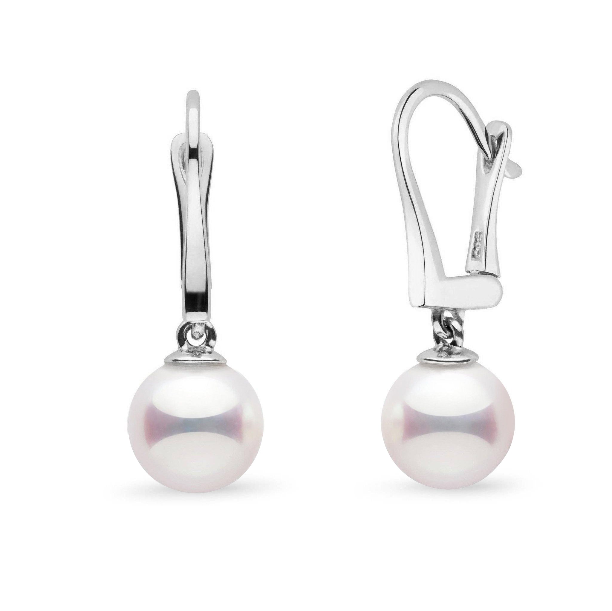 Classic Collection 8.5-9.0 mm White Hanadama Pearl Dangle Earrings white gold