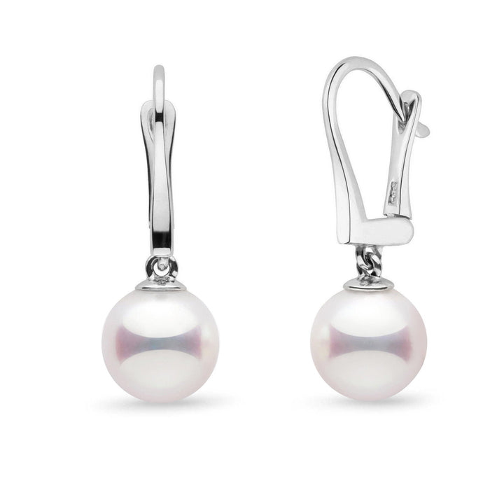 Classic Collection 9.0-9.5 mm White Hanadama Pearl Dangle Earrings white gold