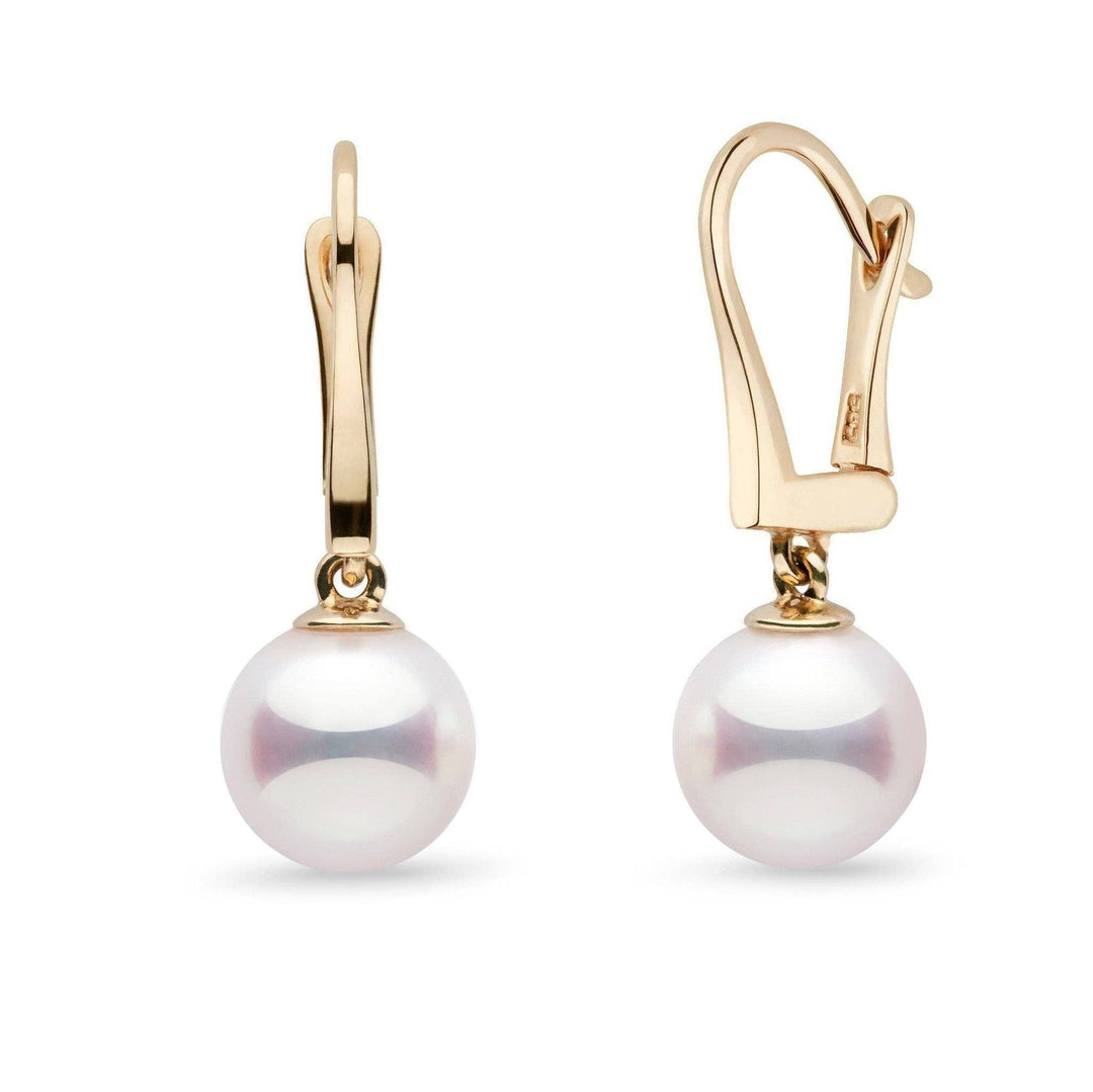 Classic Collection 9.0-9.5 mm White Hanadama Pearl Dangle Earrings yellow gold