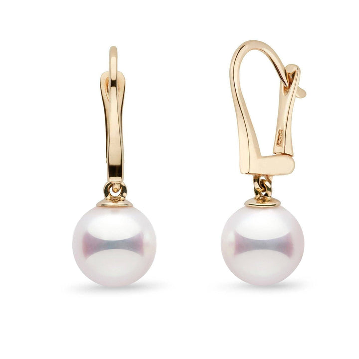 Classic Collection 9.0-9.5 mm White Hanadama Pearl Dangle Earrings yellow gold