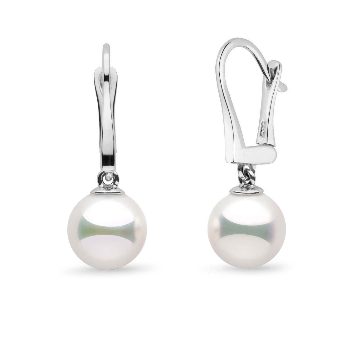 Classic Collection 9.0-9.5 mm Natural White Hanadama Pearl Dangle Earrings white gold
