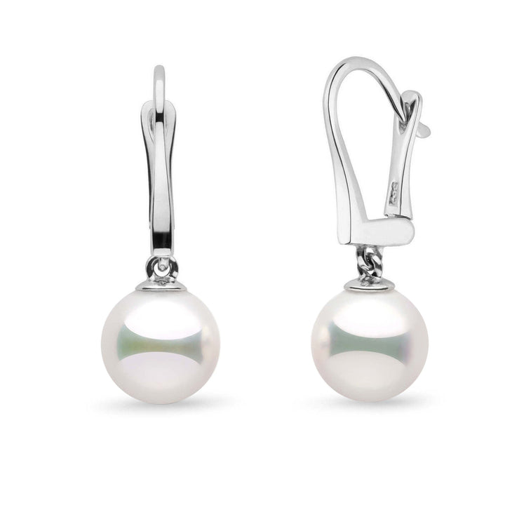 Classic Collection 9.0-9.5 mm Natural White Hanadama Pearl Dangle Earrings white gold