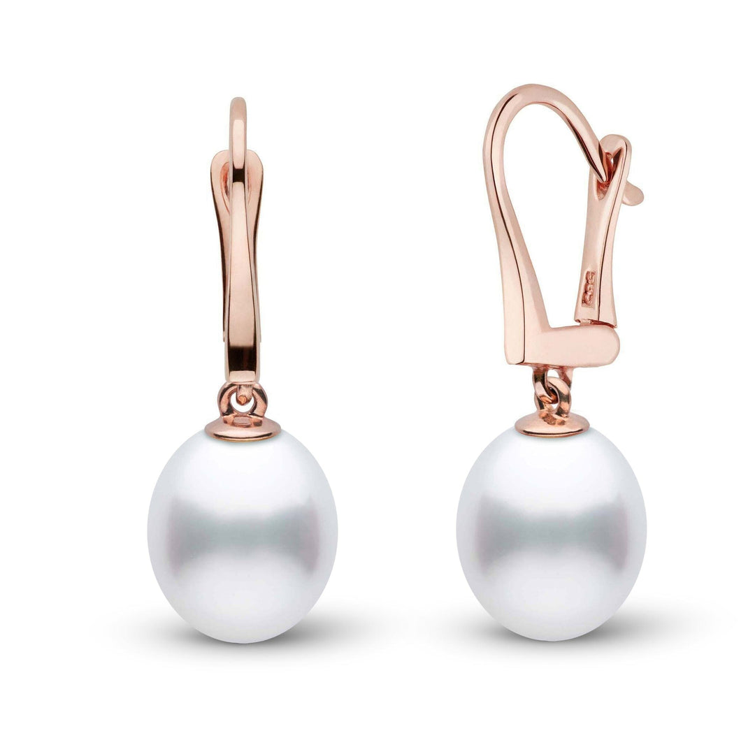 Classic Collection Drop White South Sea 9.0-10.0 mm Pearl Dangle Earrings Rose Gold