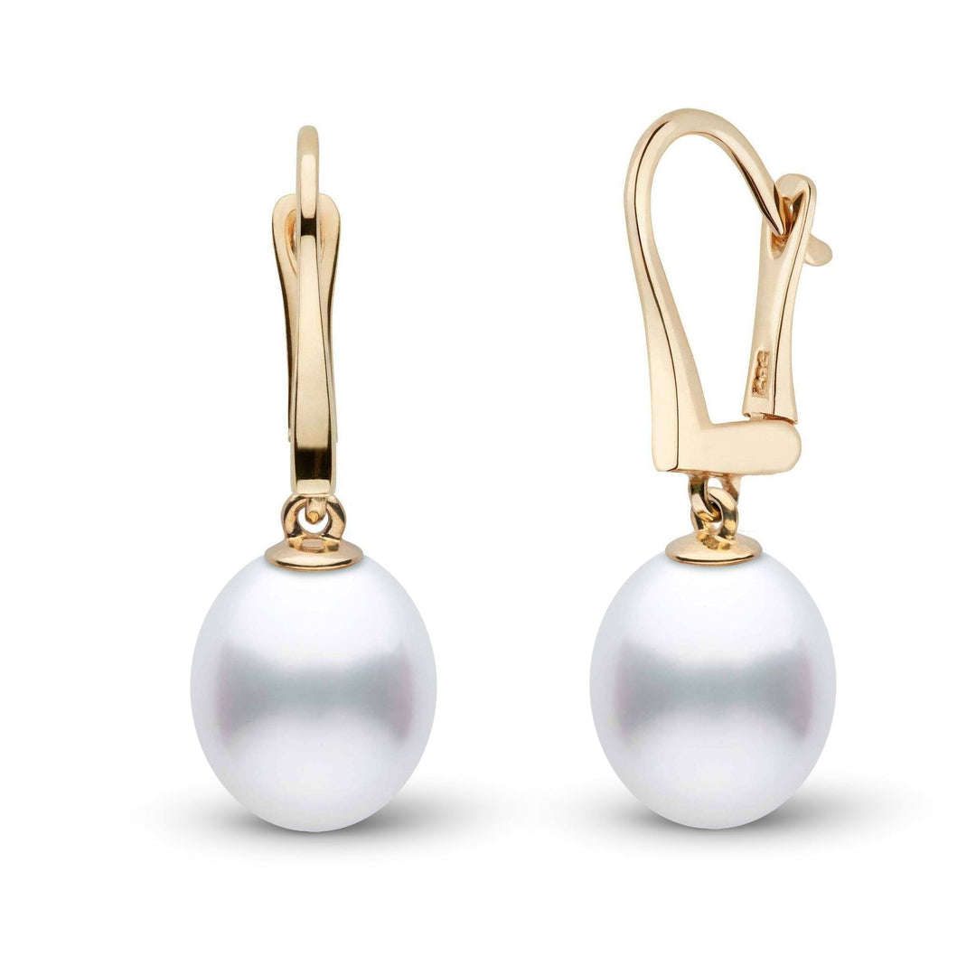 Classic Collection Drop White South Sea 9.0-10.0 mm Pearl Dangle Earrings Yellow Gold