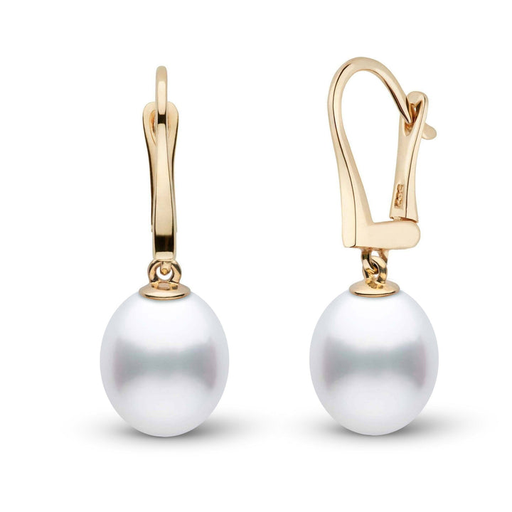 Classic Collection Drop White South Sea 9.0-10.0 mm Pearl Dangle Earrings Yellow Gold