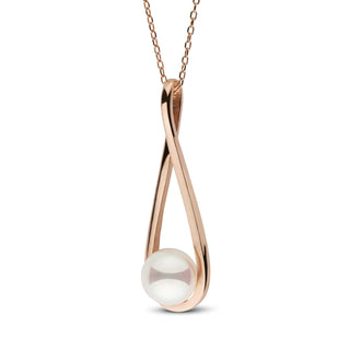 Cradle Collection 8.0-8.5 mm Akoya Pearl Pendant featuring a lustrous white pearl set in an elegant rose gold cradle-shaped pendant on a delicate chain.