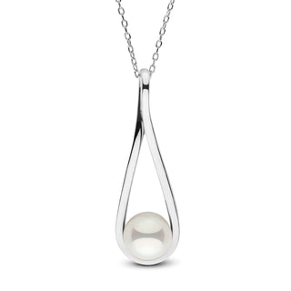 Cradle Collection 8.0-8.5 mm Akoya Pearl Pendant featuring a round white akoya pearl set in a sleek 14K white gold cradle design on a delicate chain.