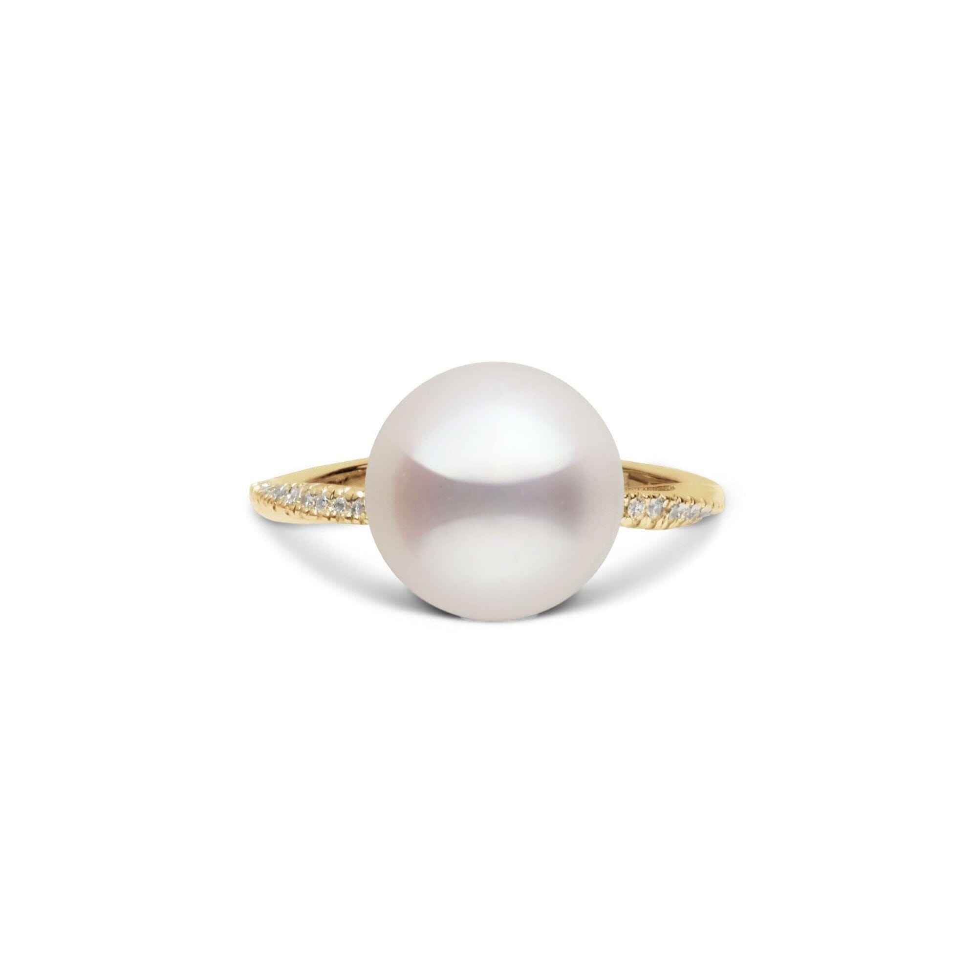 Pirouette Collection 10.0-11.0 mm White Freshadama Pearl and Diamond Ring Yellow Gold front
