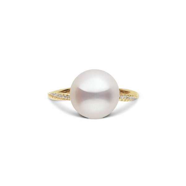 Pirouette Collection 10.0-11.0 mm White Freshadama Pearl and Diamond Ring Yellow Gold front