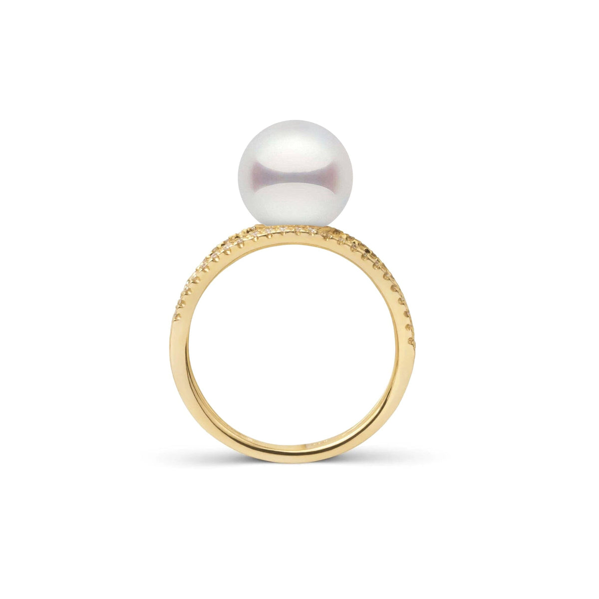 Bridge Collection 8.5-9.0 mm Akoya Pearl and Diamond Ring Yellow Gold side